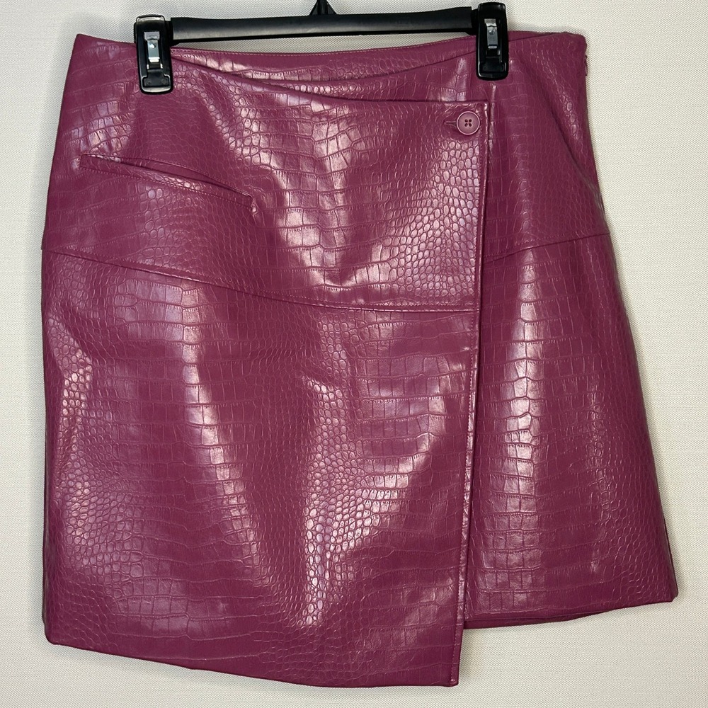 Worthington Faux Croc Asymmetrical Skirt in Deep Magenta